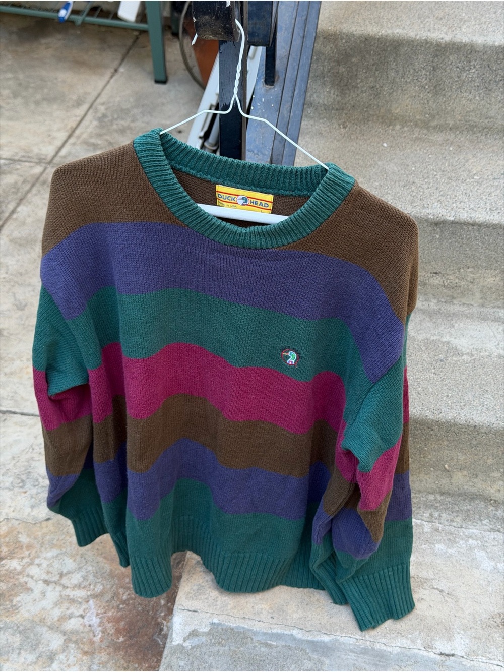 Vintage Multicolor Striped Crewneck Sweater — Green/Brown/Magenta/Purple